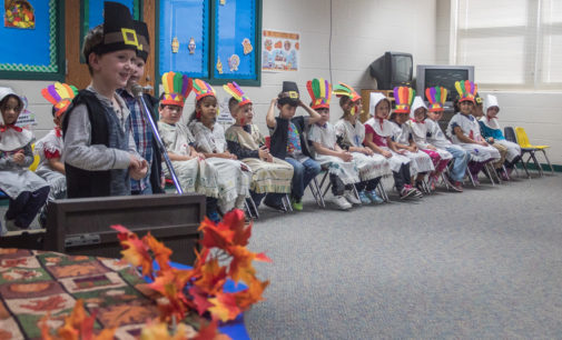 Kindergarten class celebrates Thanksgiving with tradition