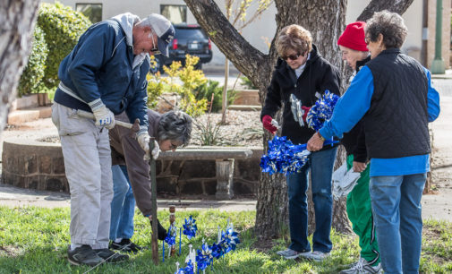 Volunteers decorate courthouse lawn to draw attention to child abuse, neglect