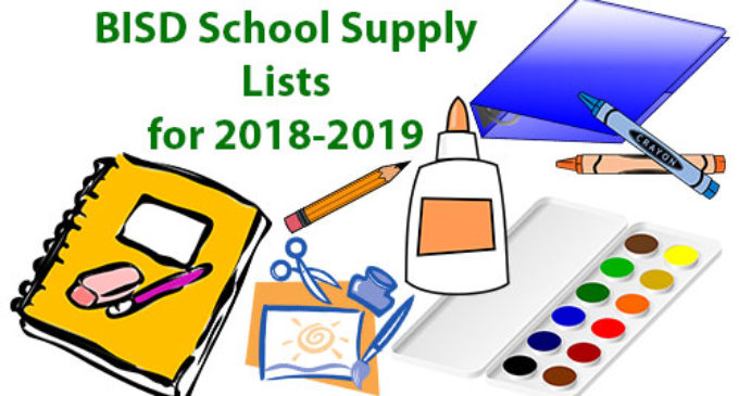 School supply lists for 2018-19 academic year