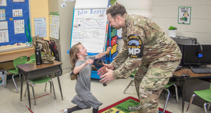Military dad surprises daughter at East Elementary
