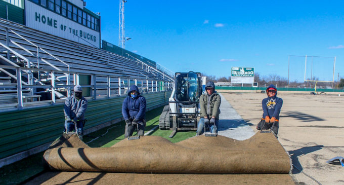Tearing up the turf: Old artificial grass removed from Buckaroo Stadium