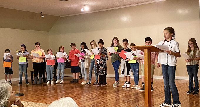 Fifth graders present Constitution play at Woman’s Forum meeting