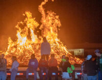 Students and fans get fired up at bonfire and pep rally as Bucks head to playoff game