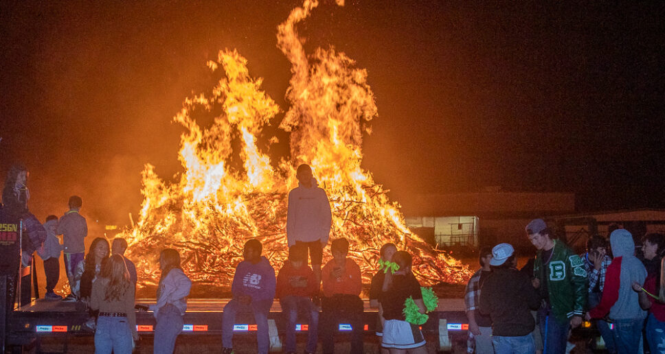 Students and fans get fired up at playoff game bonfire and pep rally