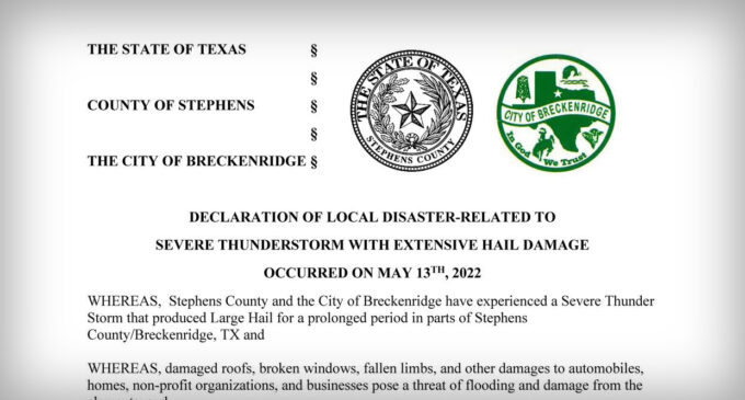 Disaster declaration issued for Breckenridge, Stephens County due to storm damage