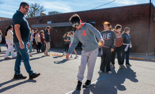 Local junior high kids don ‘drunk goggles’ to experience how alcohol can impair their vision, coordination